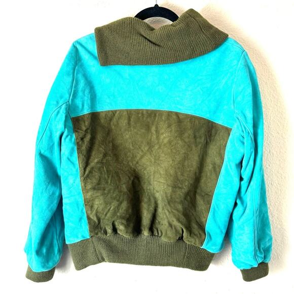 Vintage Green & Turquoise Suede Pullover Sweater Size  Large - Picture 2 of 6